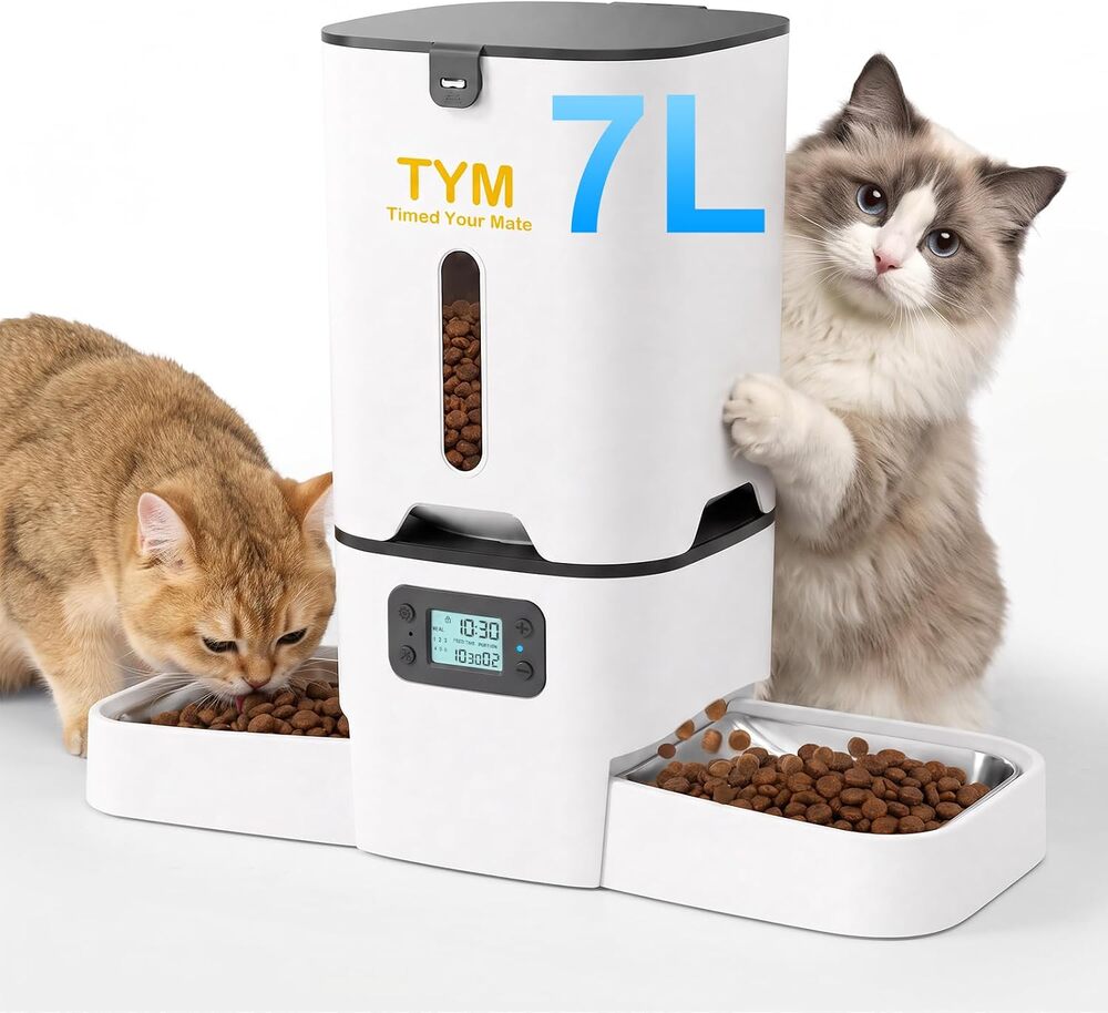 TYM 7L Automatic Cat Feeder for 2 Cats Dual Bowls